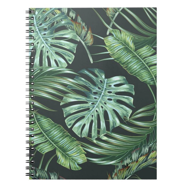 Cuaderno Hojas tropicales, monstera, hoja de plátano, folia (Frente)