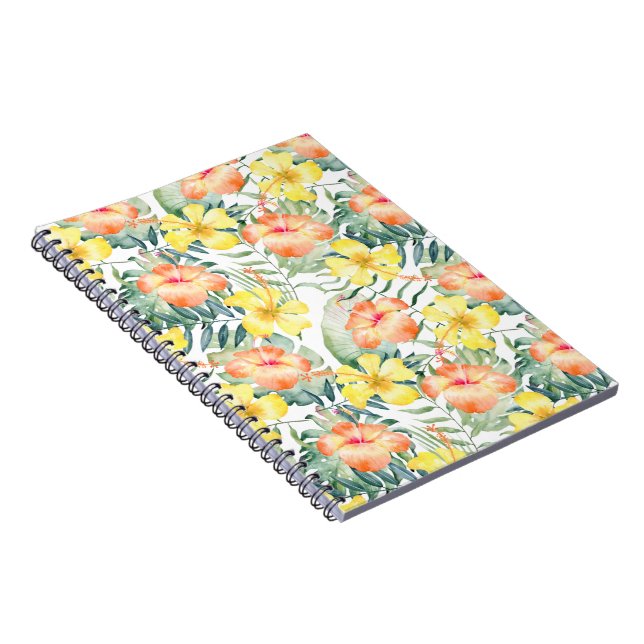 Cuaderno Hojas tropicales Peach Yellow Hibiscus Floral (Lado Derecho)