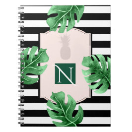 Cuaderno Hojas Tropicales & Piña Elegante Monograma Chic