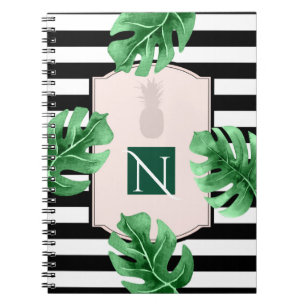 Cuaderno Hojas Tropicales & Piña Elegante Monograma Chic