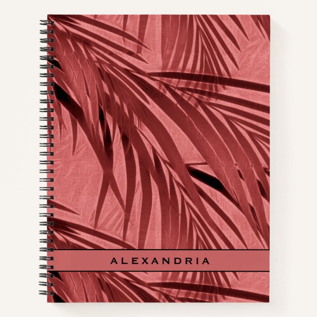 Cuaderno Hojas tropicales rosadas de palma | Su Personaliza (Anverso)