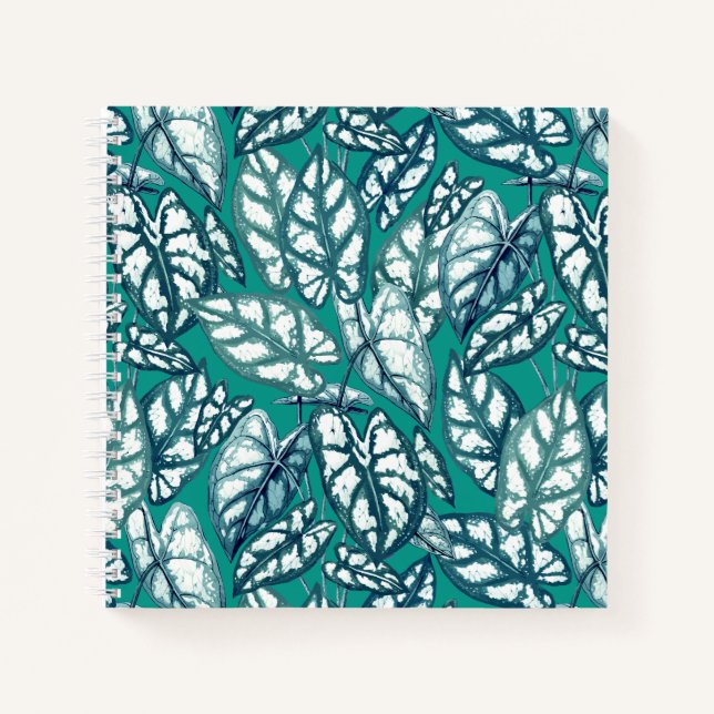 Cuaderno Hojas tropicales Verde azuladas azules (Anverso)