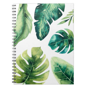 Cuaderno Hojas Tropicales Verdes Blanco Elegante Chic de Ve