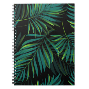 Cuaderno Hojas tropicales verdes de palma. Gráfico de patro