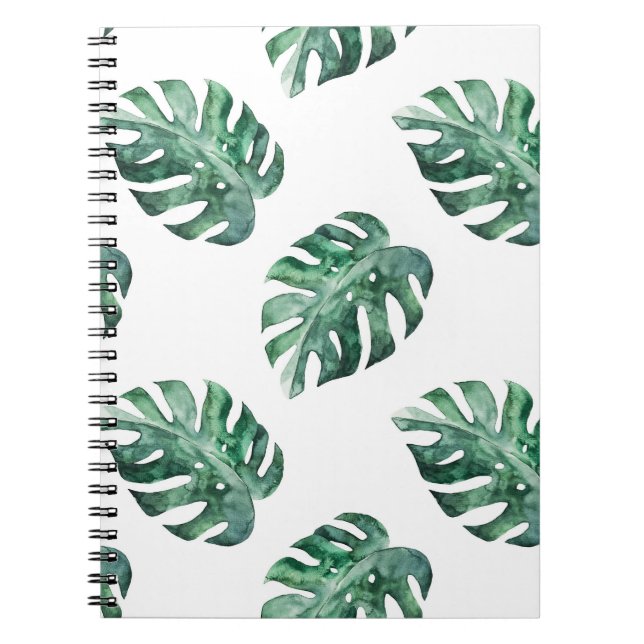 Cuaderno Hojas tropicales verdes, patrón de acuarela (Frente)