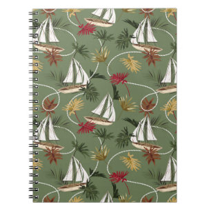 Cuaderno Hojas tropicales vintage, barco y mar de cuerda de
