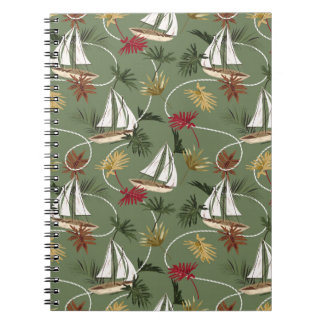 Cuaderno Hojas tropicales vintage, barco y mar de cuerda de