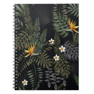 Cuaderno Hojas tropicales y flores de estilo nocturno. Se