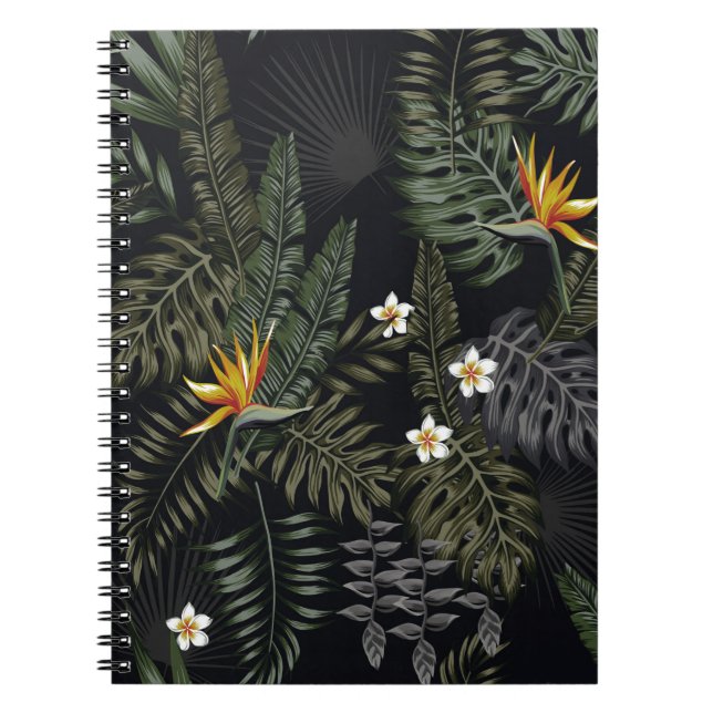 Cuaderno Hojas tropicales y flores de estilo nocturno. Se (Frente)