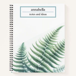Cuaderno Hojas verdes botánicas de helecho acuarela elegant