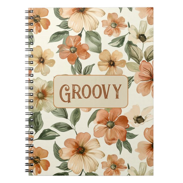 Cuaderno Hojas Verdes Naranjas Groovy de los Setenta (Frente)