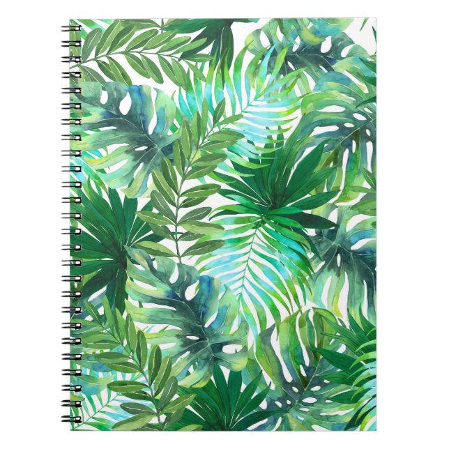 Cuaderno Hojas verdes tropicales, acuarela sin foco. (Frente)
