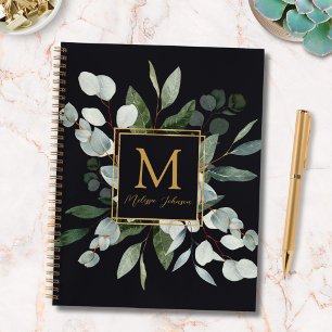 Cuaderno Hojas Verdes Tropicales de Acuarela con Monograma