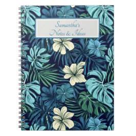 Cuaderno Hojas y Flores Tropicales Azules 