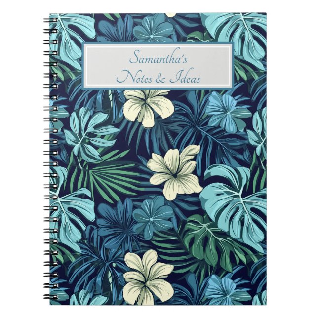 Cuaderno Hojas y Flores Tropicales Azules  (Frente)