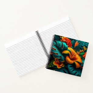 Cuaderno Hojas y flores tropicales elegantes y coloridas  