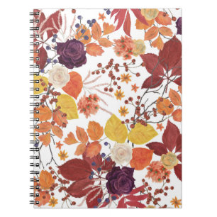 Cuaderno Hojas y Rosas de acuarela de otoño