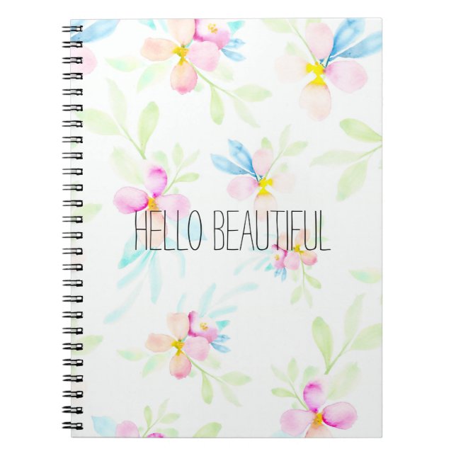 Cuaderno Hola acuarela rosada hermosa floral (Frente)