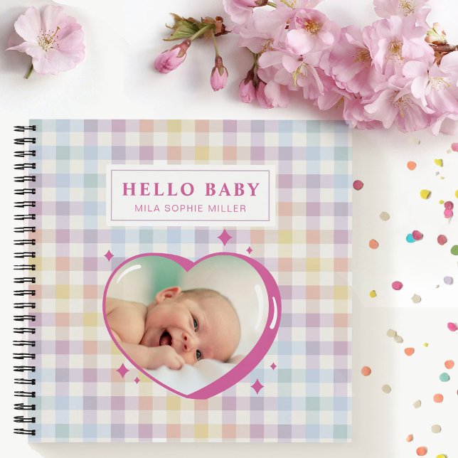 Cuaderno Hola bebé Rainbow Gingham Foto Personalizado (Subido por el creador)