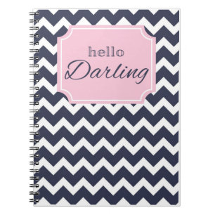 Cuaderno Hola Darling Navy Chevron + Marco Rosa