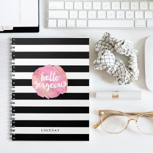 Cuaderno Hola Gorgeous Black Stripe & Pink Watercolor