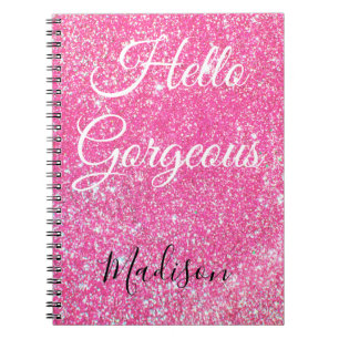 Cuaderno Hola Hermosa Brillante Rosa Glitter Destello Nombr