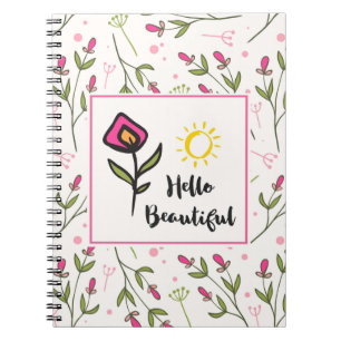 Cuaderno Hola hermosa Naranja rosa Bonito Flor silvestre
