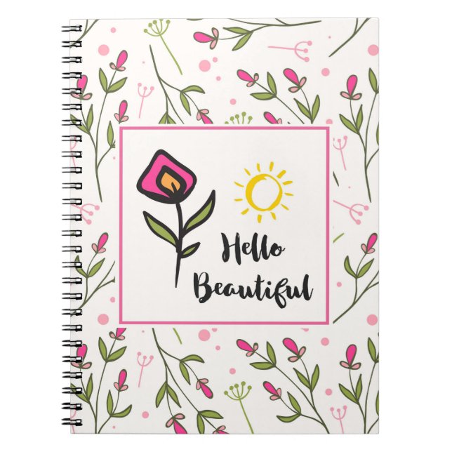 Cuaderno Hola hermosa Naranja rosa Bonito Flor silvestre (Frente)