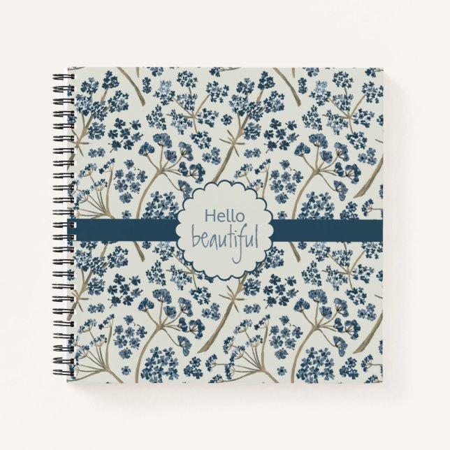 Cuaderno Hola Hermosas Flores de Agua Azul Elegante (Anverso)