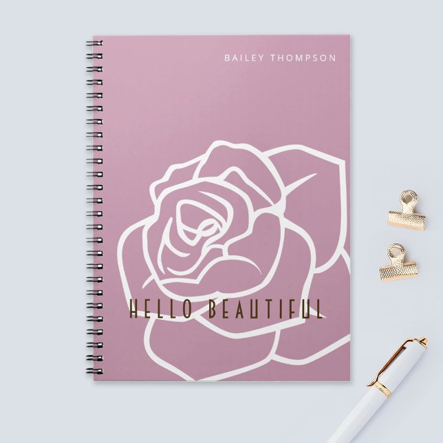 Cuaderno Hola Hermoso - Flor de Rosa Rosa Moderna y Elegant (Subido por el creador)