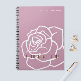 Cuaderno Hola Hermoso - Flor de Rosa Rosa Simple Moderna