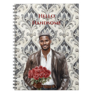 Cuaderno Hola Hermoso Hombre Negro Rosas Rojas Románticas R