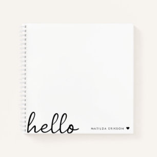 Cuaderno Hola mínima   Moderno Corazón Limpio Blanco Simple