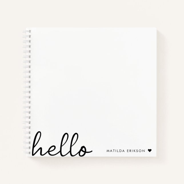 Cuaderno Hola mínima | Moderno Corazón Limpio Blanco Simple (Anverso)