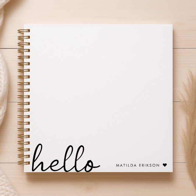 Cuaderno Hola mínima | Moderno Corazón Limpio Blanco Simple (Subido por el creador)