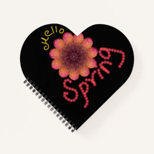 Cuaderno Hola Primavera - Arte de Flor Rosa y Naranja Textu