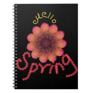 Cuaderno Hola Primavera - Arte de Flor Rosa y Naranja Textu