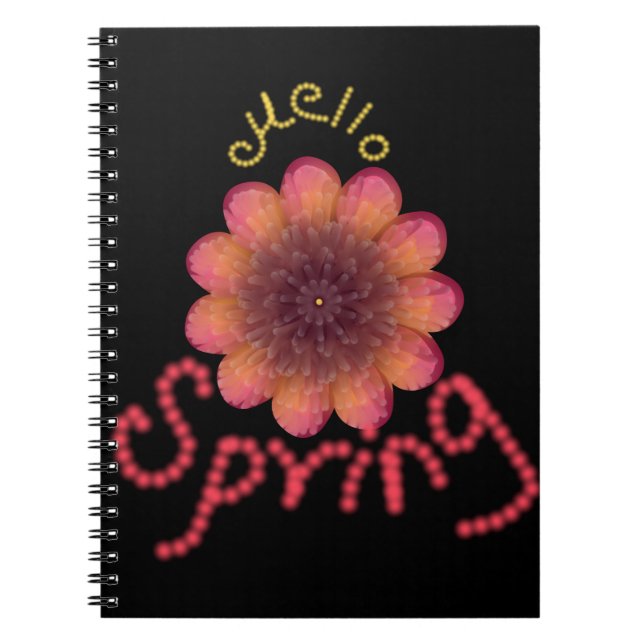 Cuaderno Hola Primavera - Arte de Flor Rosa y Naranja Textu (Frente)