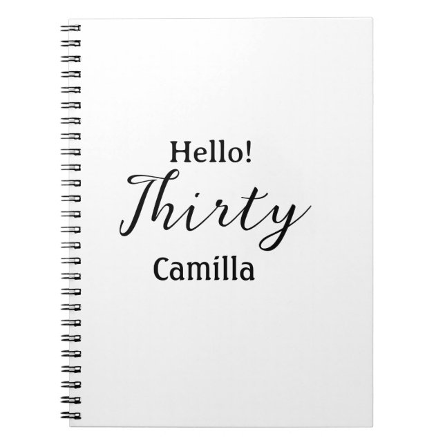 Cuaderno Hola treinta cumpleaños nombre simple minimalista  (Frente)