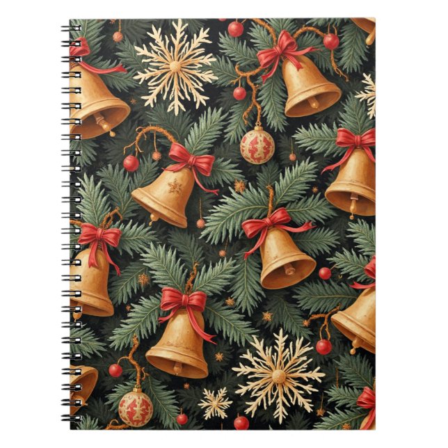 Cuaderno Holiday Bells, Decorative Christmas Pattern, (Frente)