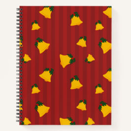 Cuaderno Holiday Red Gold Stripe Bells Christmas