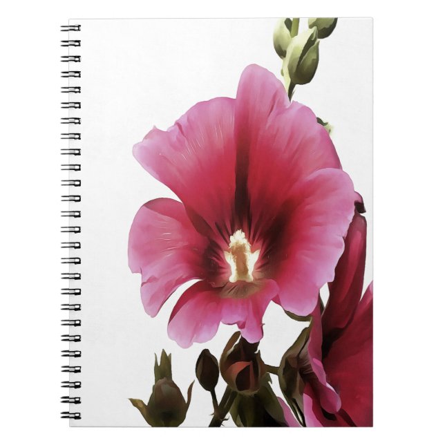 Cuaderno Hollyhock Rosa Celestial Flor Malva Floral (Frente)