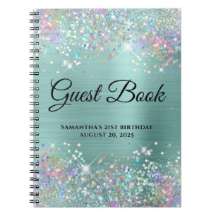 Cuaderno Holo Purpurina Pale Turquoise 21st Bday Guestbook