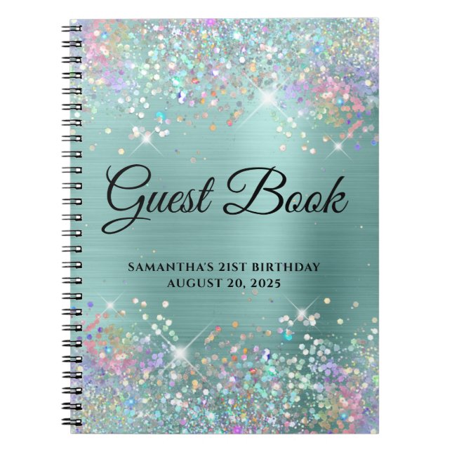 Cuaderno Holo Purpurina Pale Turquoise 21st Bday Guestbook (Frente)