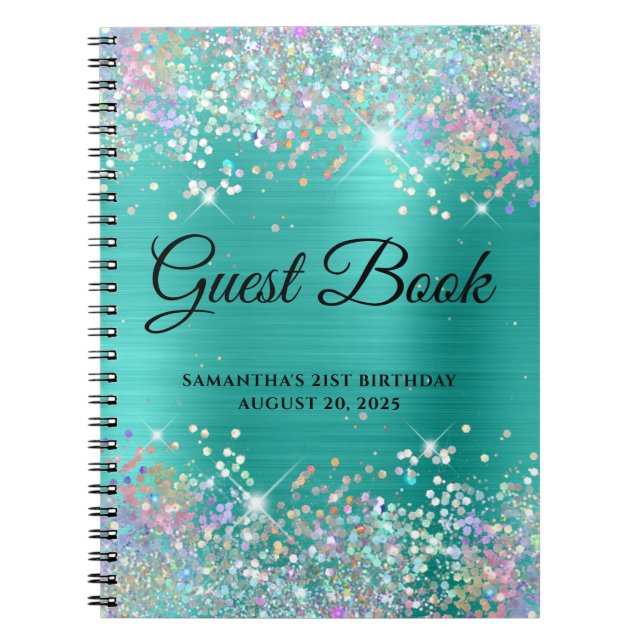 Cuaderno Holo Purpurina Turquoise 21st Birthday Guestbook (Frente)