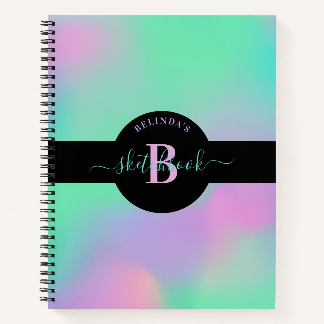 Cuaderno Holograma Monograma Mint Green Pink Sketchbook (Anverso)