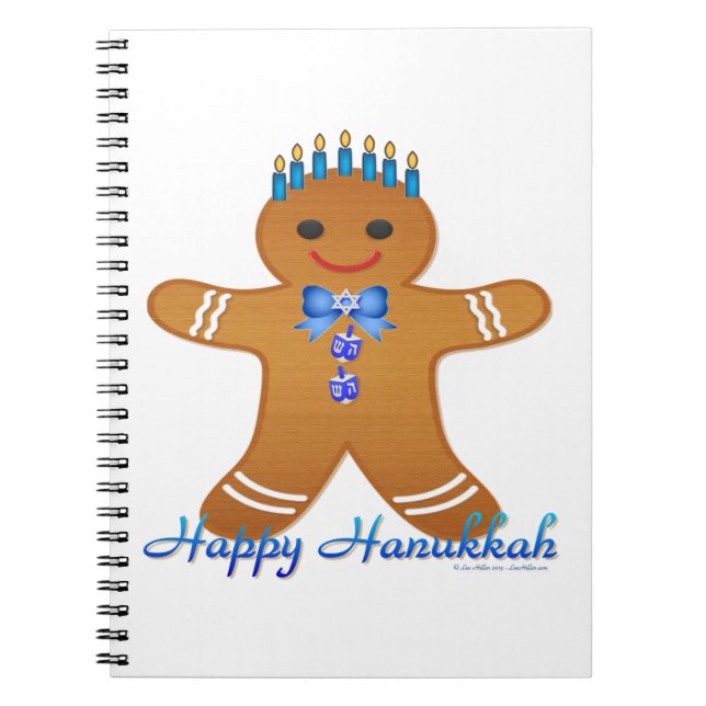 Cuaderno Hombre de jengibre de Hanukkah feliz Menorá (Frente)