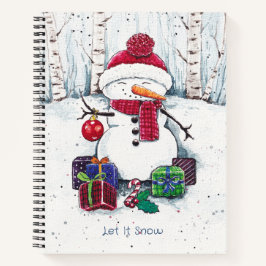 Cuaderno Hombre De Nieve Con Regalos En Acuarela