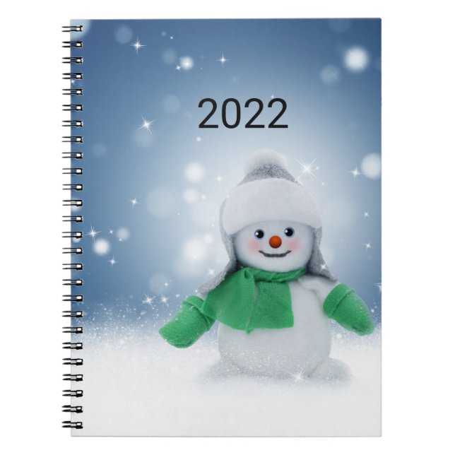 Cuaderno Hombre de nieve con una bufanda verde (Frente)