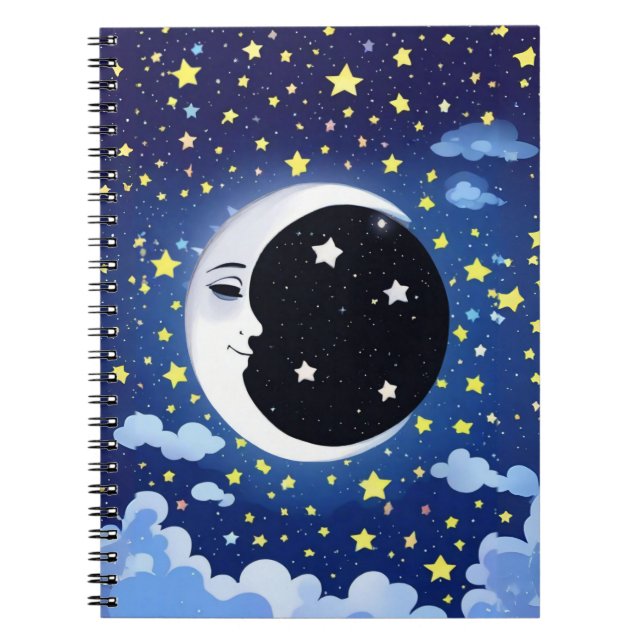 Cuaderno Hombre en la luna con fondo estrellado (Frente)